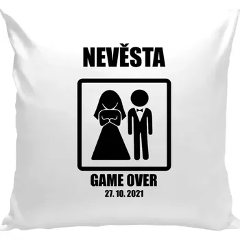Polštář Polštář bílý 40x40 cm Game over - nevěsta s datem