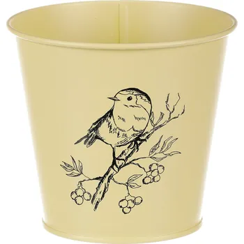 Stojan na květiny Autronic Obal kovový, žlutá barva s ptáčkem KK117 YEL