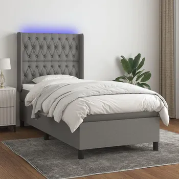 Postel vidaXL Box spring postel s matrací a LED 90x190 cm textil [3138517] Barva: Tmavě šedá