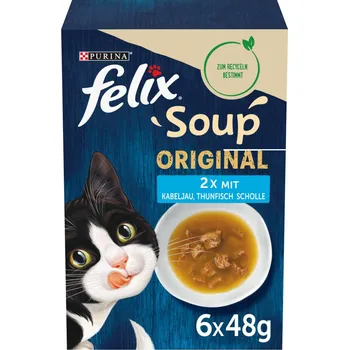 Krmivo pro kočku FELIX Soup výběr z vody s treskou, tuňákem a platýsem 48 × 48 g