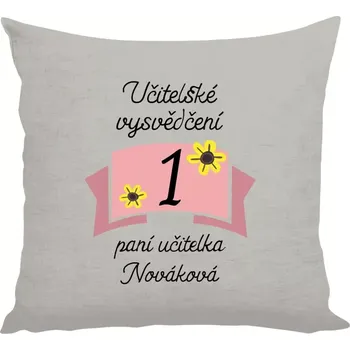 Polštář Polštář lněný 40x40 cm Učitelské vysvědčení - kytičky