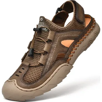 Dámské sandále Letní boty pánské kožené sandály se síťkou a pásky Barva: Hnědá, Velikost: 38