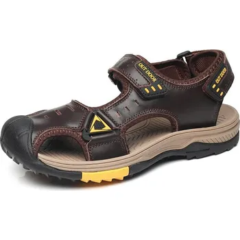 Dámské sandále Pánské kožené sandály s pásky na suchý zip a šňůrkou Velikost: 41, Barva (Varianta): Hnědá 02