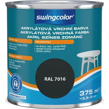 Lak na dřevo Swingcolor Barevný email, antracitově šedý, polomatný, 375 ml 6171 T0375 7016