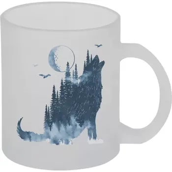 Hrnek 330 ml - skleněný matný Vlk v mlze
