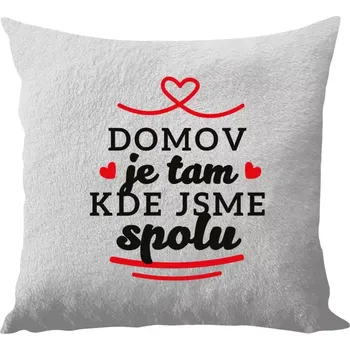 Polštář Polštář bílý 40x40 cm - dlouhý chlup Domov je tam, kde jsme spolu