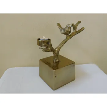 Svícen SVÍCEN S PTÁČKEM - ZLATÝ ODSTÍN