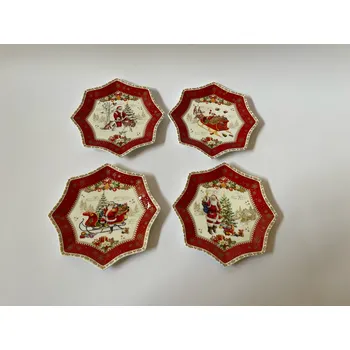 Vánoční dekorace SANTA CLAUS - 4 PORCELÁNOVÉ TALÍŘKY TVAR HVĚZDY