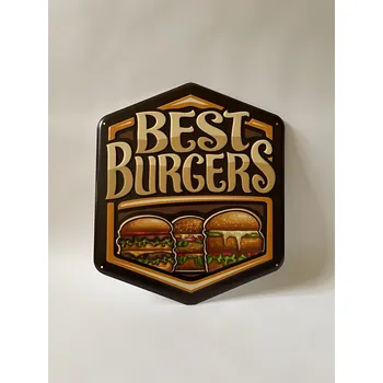 Plechová cedule BEST BURGERS - PLECHOVÁ NÁSTĚNNÁ CEDULE
