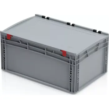 Úložný box Euro přepravka s víkem 60 cm × 40 cm × 28,5 cm, šedá, plný úchyt