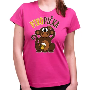 Pánské tričko Pivní tričko - Pivopička s opičkou, Barva látky růžová , Střih Dámsky, Velikost XL
