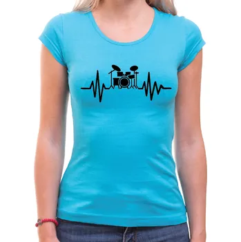 Pánské oblečení Tričko - EKG Bicí (pro bubenníky), Barva látky tyrkysová modrá, Střih Dámsky, Velikost XS