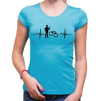 Pánské oblečení Tričko - EKG Policista, Barva látky tyrkysová modrá, Střih Dámsky, Velikost Dětské 134cm/8let