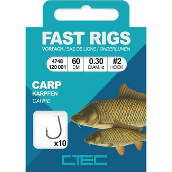 Rybářský háček SPRO návazce C-Tec Fast Rigs Carp Gold 60cm 10ks Průměr: 0,24mm, Velikost háčku: 8