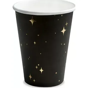 Jednorázové nádobí Papírový kelímek 260ml. "hvězdičky" 6ks černá (paper cups)
