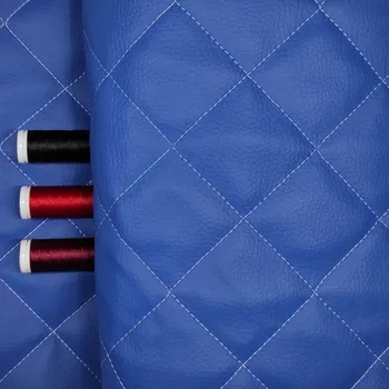 Ekokůže 5x5 barva Modrá prošívaná Bílými nitěmi, metráž, 145 cm