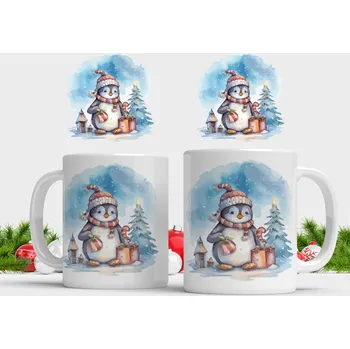 Hrnek Tučňák a vánoční stromeček - Žlutá