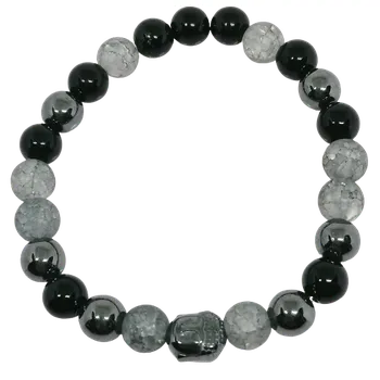 Náramek Pánský náramek z onyxu, hematitu a pukaného křišťálu s buddhou