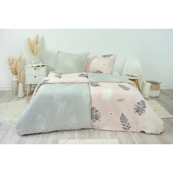 Povlečení Stanex Ložní povlečení bavlněné kapradí růžovo-šedé (LS292) rozměr: 90 x 70 cm, Zapínání: Knoflíkové