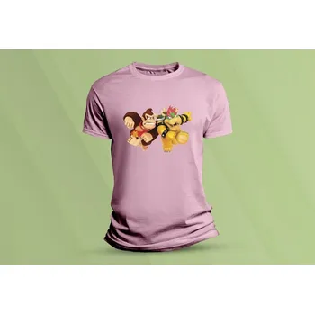 Chlapecké oblečení Dětské bavlněné tričko Bowser VS Donkey Kong. Růžová velikost 128