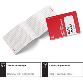 Kancelářský papír Lepené bloky s obalem 50 Jednostranné barevné - 4/0 (CMYK) 170 g/m² křídový (obálka) + 90 g/m² ofset (BO) A4 (210 x 297 mm) 25 listů v bloku