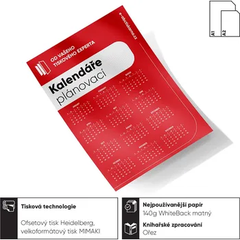 Kancelářský papír Plánovací kalendáře 6 Barevné jednostranné - 4/0 (CMYK) 150 g/m² matný papír A0 (841 x 1189 mm)