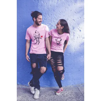 Pánské tričko Trička pro páry Zamilované roboty Barva: Růžová, Dámska velikost: M, Pánska velikost: M