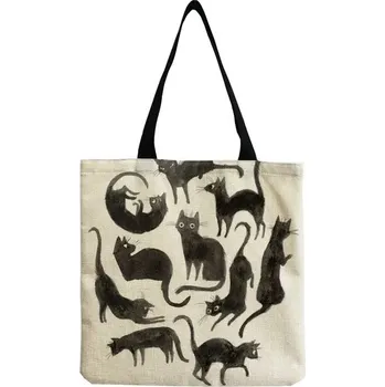 Dámská taška přes rameno s kočkou, plátěná - hm2494 Cat Bag