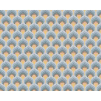 Tapeta Vliesová tapeta retro, geometrická - modrá, hnědá, žlutá 395383 / Tapety na zeď 39538-3 retro Chic (0,53 x 10,05 m) A.S.Création