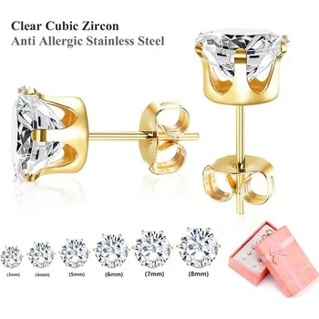 Náušnice Zirkonové náušnice Luxusteel | sada 6 párů - Bílé zlato