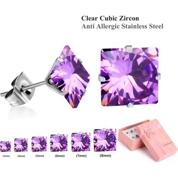 Náušnice Zirkonové náušnice Luxusteel | sada 6 párů - fialová stříbrná 2