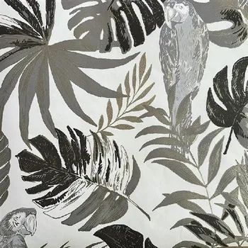 Tapeta Vliesové tapety na zeď papoušci a listy šedé na bílém podkladu