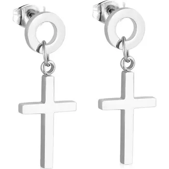 Náušnice Unisex náušnice s křížem z chirurgické oceli - 262S