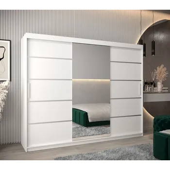 Šatní skříň Šatní zrcadlová skříň ADELA - 250 cm, bílá