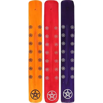 Stojan na vonné tyčinky Pentagram žlutý dřevěný 26 cm z Indie