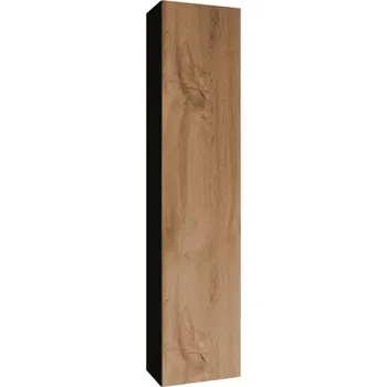 Policová skříň Vysoká závěsná skříňka ASHTON - černá / dub wotan