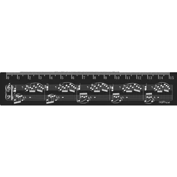 Černé pravítko 15 cm - notový zápis v notové osnově