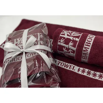 Ručník Caretrade Dárkový set 1+1 Bamboo ručník a osuška 500g/m2, vínový