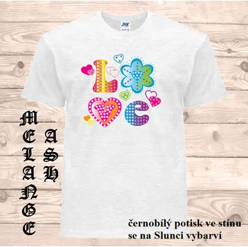 Pánské tričko panske-bavlnene_tricko_uv_potisk_napis_LOVE Barva: Ash melange - popelová směs, velikost: 5XL