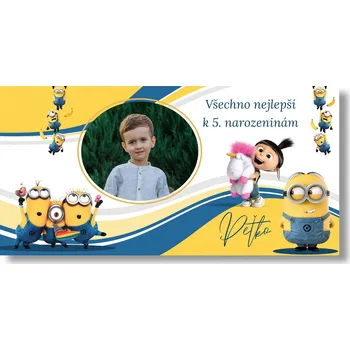Party dekorace Personal Narozeninový banner s fotkou - Mimoni Rozměr banner: 130 x 65 cm