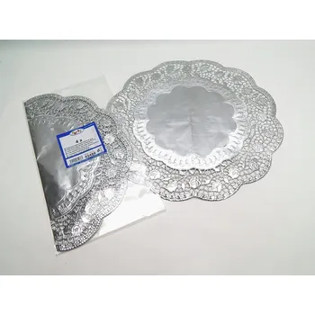 Jednorázové nádobí UNIPAP Krajka 65486 dekorativní kulatá 36cm, stříbrná / 4 ks/ 2679