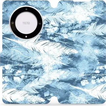 Pouzdro na mobilní telefon Flipové pouzdro Mobiwear - Honor Magic5 Lite 5G - M058S Světle modrá horizontální pírka (Knížkové flip pouzdro, obal, kryt na mobil Honor Magic5 Lite 5G - M058S Světle modrá horizontální pírka, materiál Umělá kůže + TPU - ochrana 360°, stojánek, silikonov