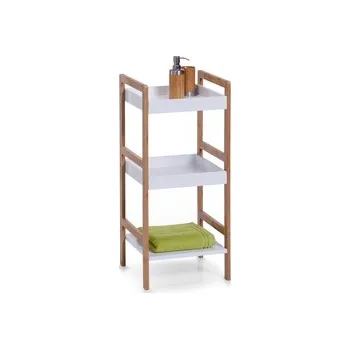 Drátěná police Koupelnový regál se 3 policemi, bambus/MDF, bílý