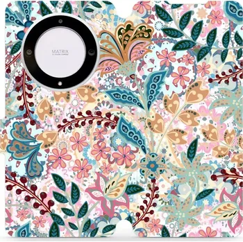 Pouzdro na mobilní telefon Flipové pouzdro Mobiwear - Honor Magic5 Lite 5G - MX04S Spletité kvítky a listy (Knížkové flip pouzdro, obal, kryt na mobil Honor Magic5 Lite 5G - MX04S Spletité kvítky a listy, materiál Umělá kůže + TPU - ochrana 360°, stojánek, silikonová vanička,)