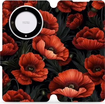 Pouzdro na mobilní telefon Flipové pouzdro Mobiwear - Honor Magic5 Lite 5G - VP45S Temné červené květy (Knížkové flip pouzdro, obal, kryt na mobil Honor Magic5 Lite 5G - VP45S Temné červené květy, materiál Umělá kůže + TPU - ochrana 360°, stojánek, silikonová vanička, magnetické)