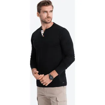 Pánské tričko Ombre Clothing Pánské tričko s dlouhým rukávem Henley černá L V4 OM-LSCL - 0107