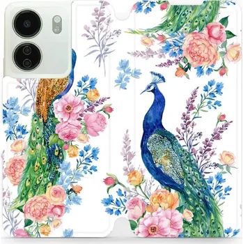 Pouzdro na mobilní telefon Flipové pouzdro Mobiwear - Xiaomi Redmi 13C - MX08S Pávi (Knížkové flip pouzdro, obal, kryt na mobil Xiaomi Redmi 13C - MX08S Pávi, materiál Umělá kůže + TPU - ochrana 360°, stojánek, silikonová vanička, magnetické zavírání)