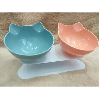 Miska pro psa Dvojitá miska pro kočky a psy | protiskluzová s podstavcem - Modrá A Oranžová