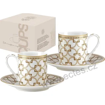 Pozzi M DECO porcelánové espresso šálky a podšálky geometrický vzor kruhů a čtverců 80ml 2 ks