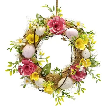 Věnec DOMMIO Velikonoční dekorace - Jarní věnec s vajíčky a kvítky, průměr 25 cm